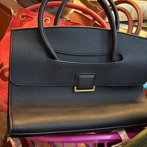 Classic Black Leather Top-Handle Tote - Women's Handbag